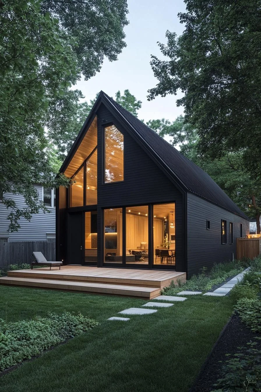 Angular Long House with Warm Lighting