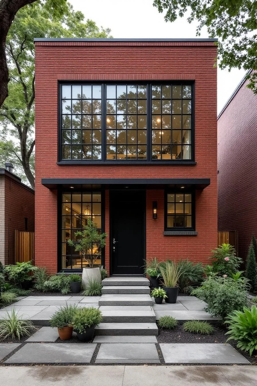 A Brick House With Potted Plant Charm
