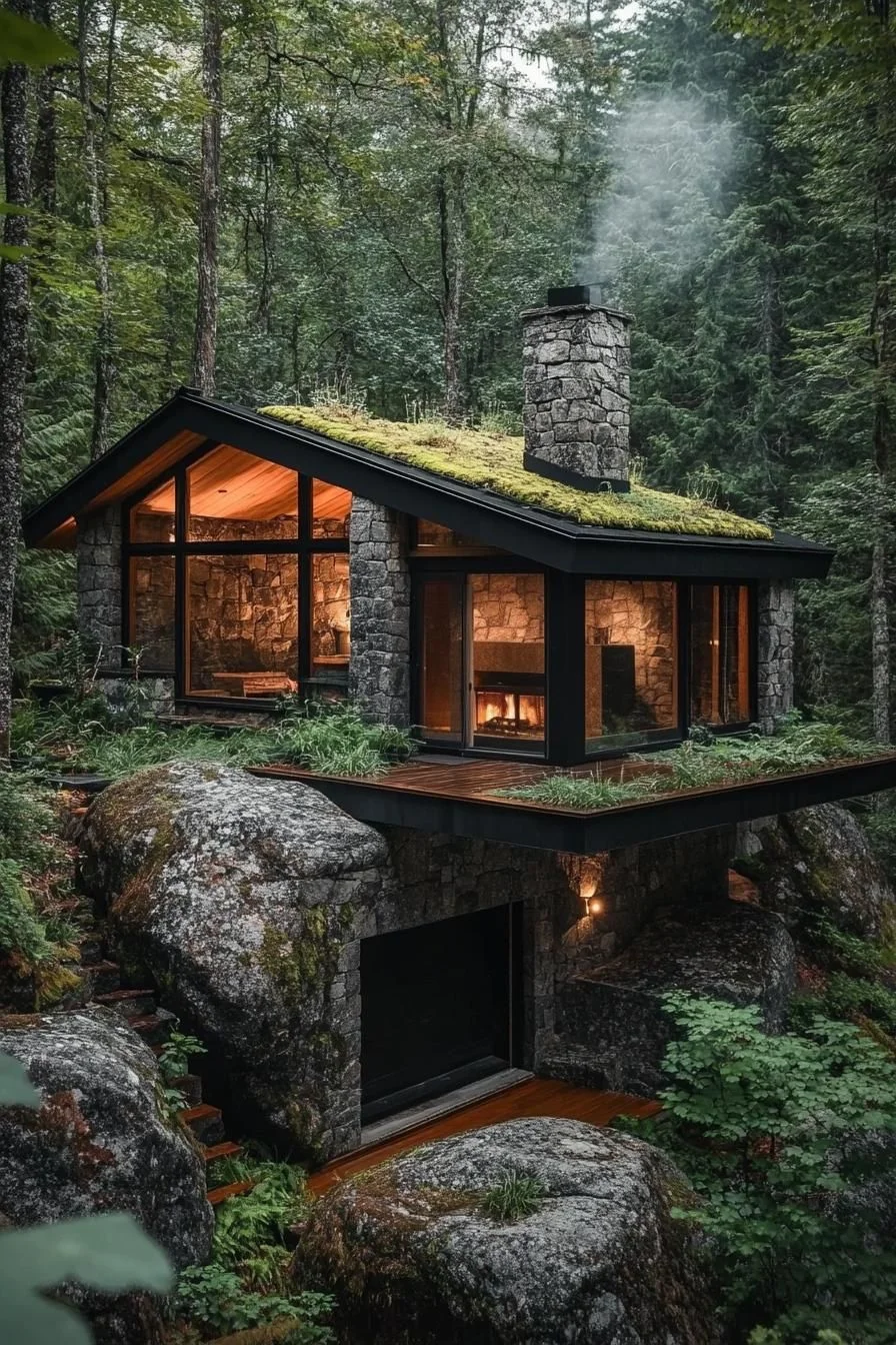 A Cabin Built Over Natural Boulders