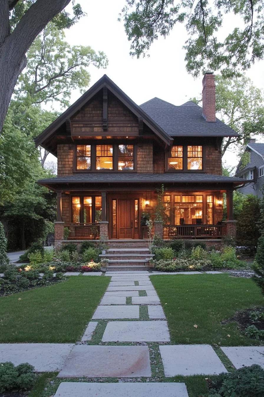 A Warm Wooded Farmhouse with a Glowing Facade