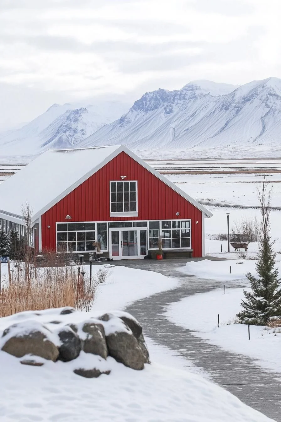 A Red Barn-Style Home in Winter