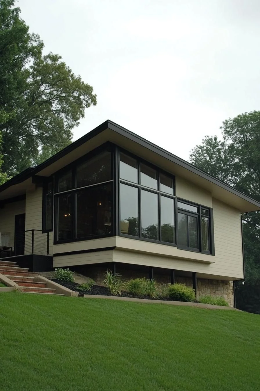 A Split Level Wrapped in Glass Walls
