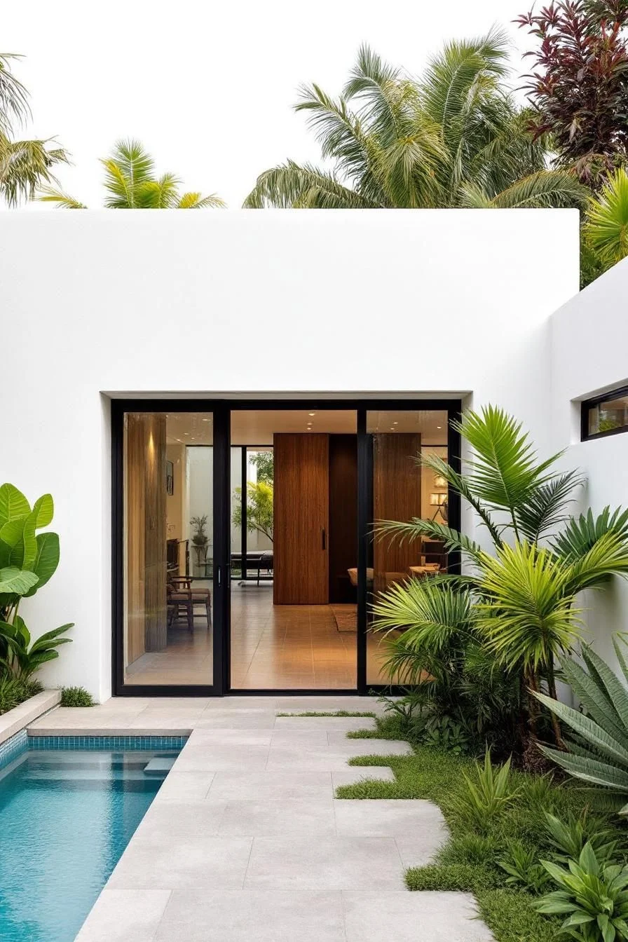 A Cube-Shaped Home Framed by Palms