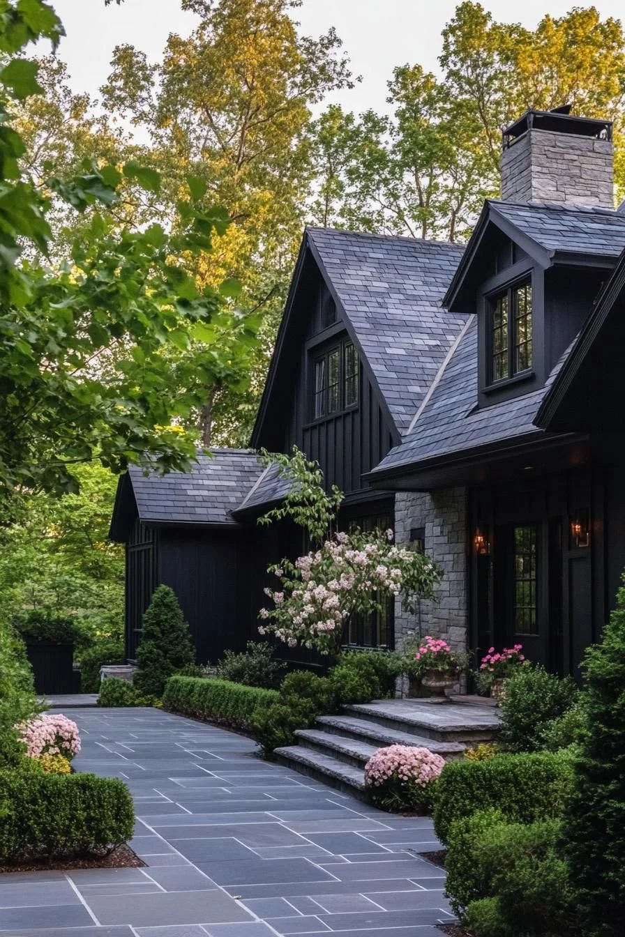 Black-Facade Cottage Framed by Nature