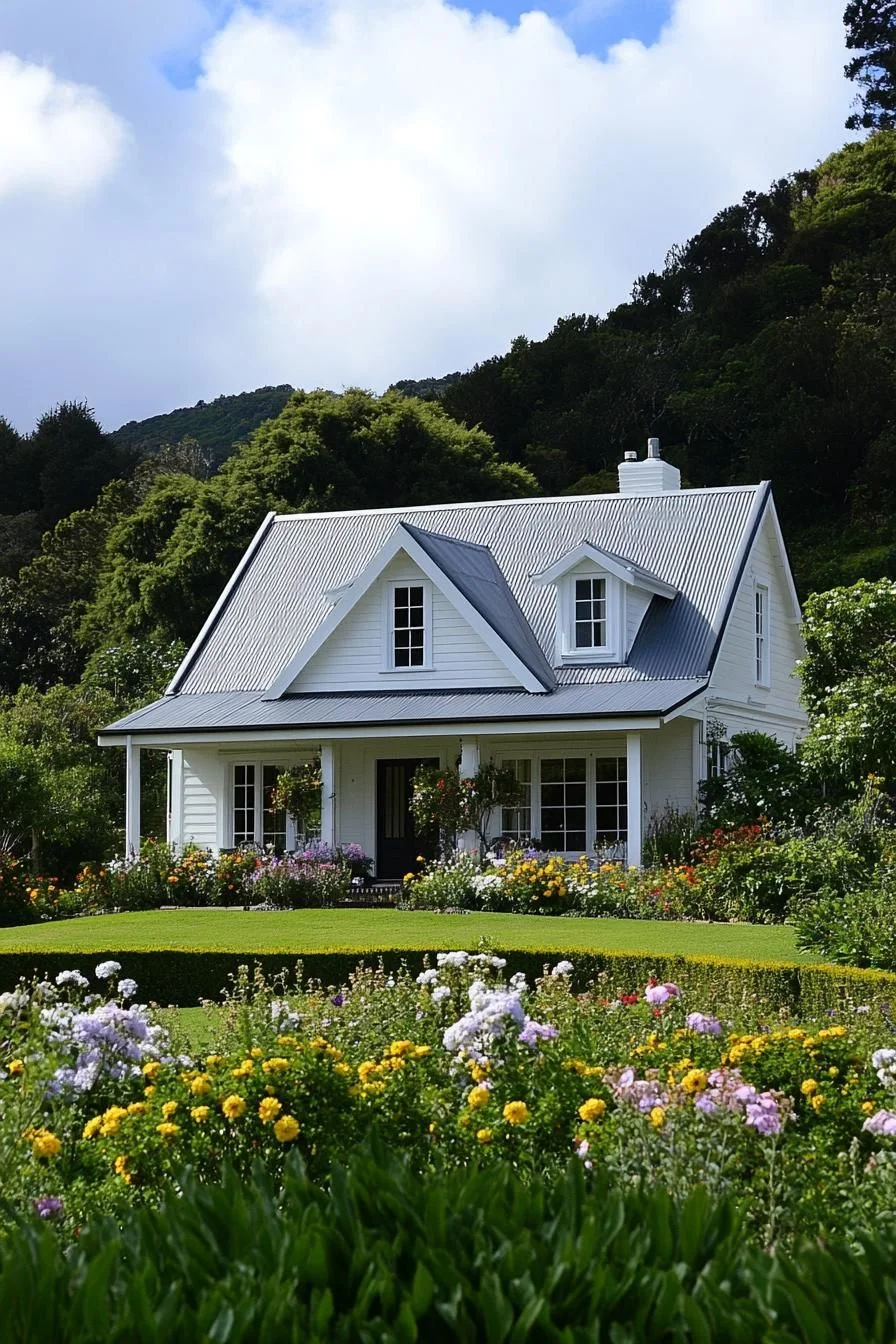 A Painted Cottage With a Peaked Roof