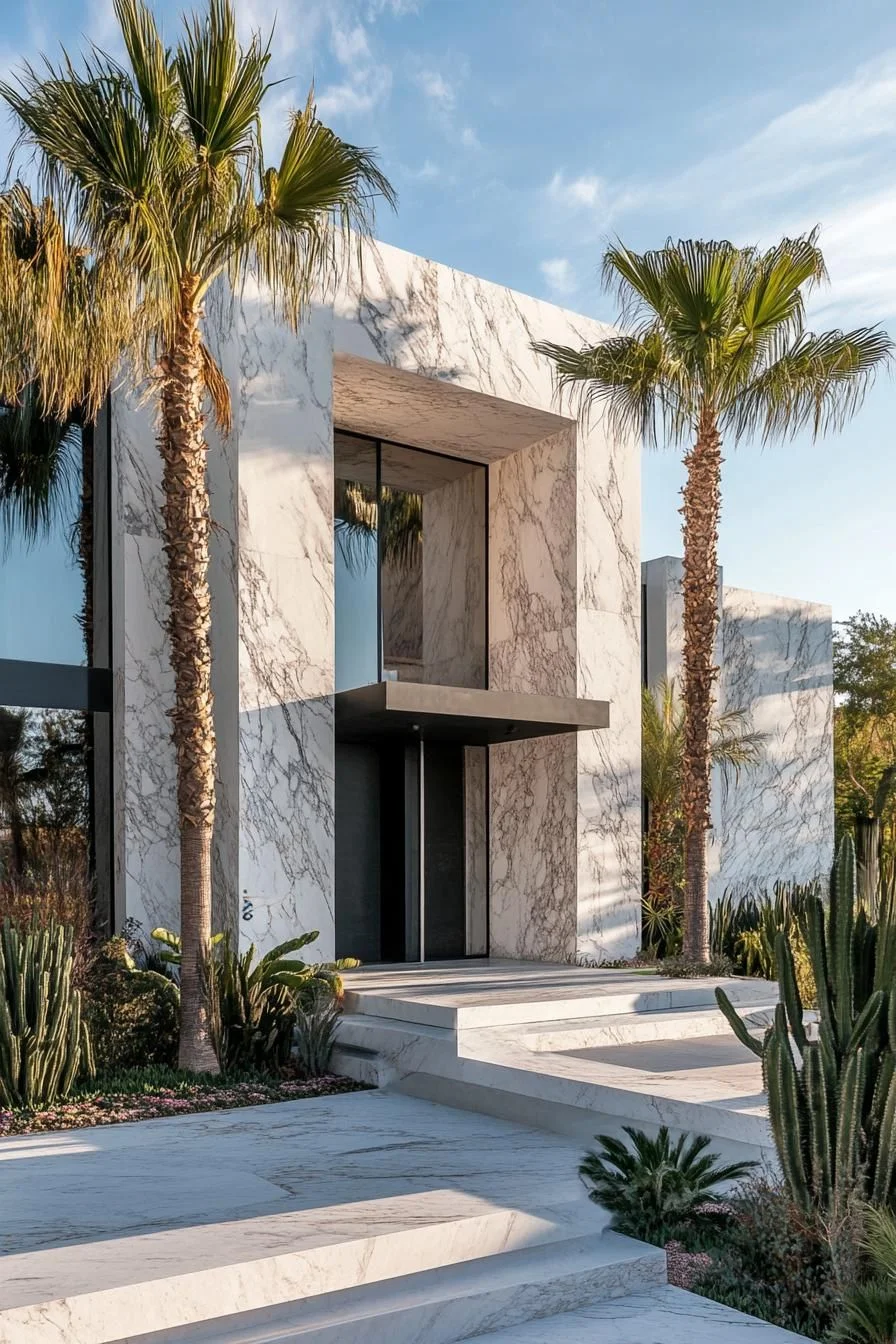 Sleek Marble Home Framed by Palms