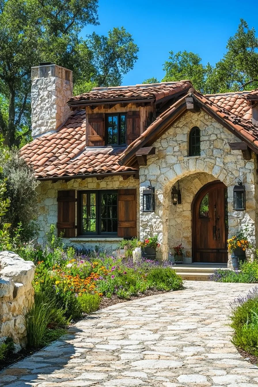 Rustic Stone Cottage in Full Bloom