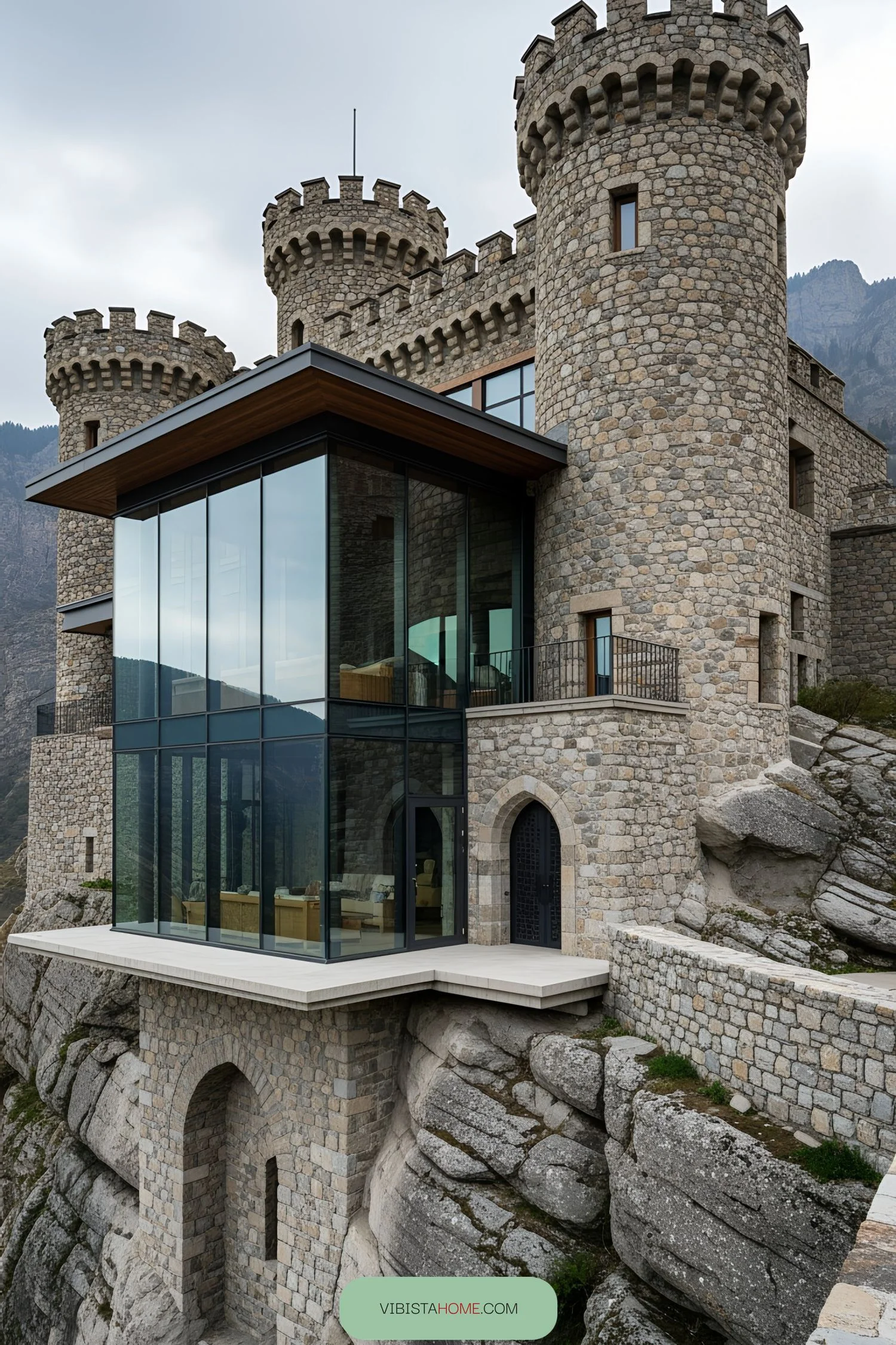 A Clifftop Home Blending Stone and Glass