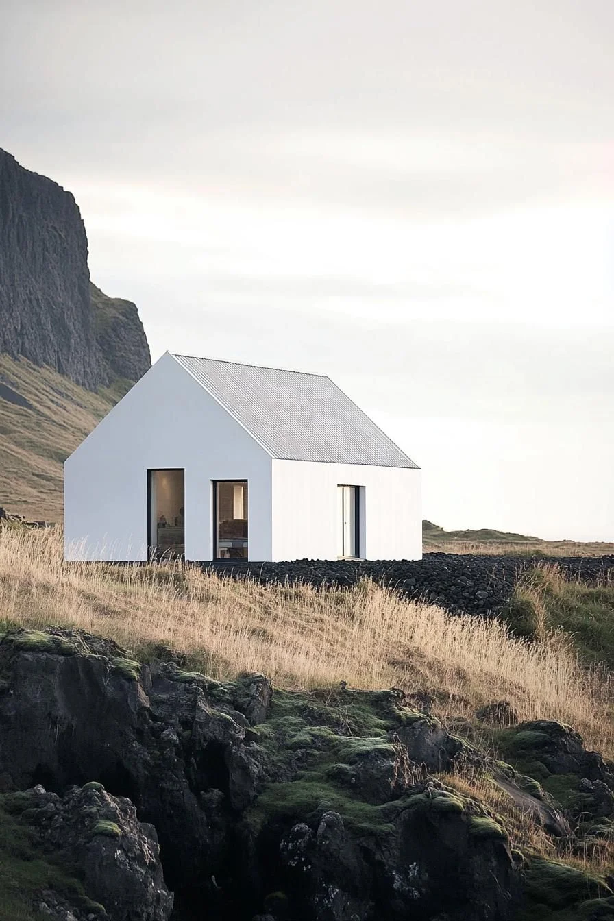 White Barndominium on Rocky Ground