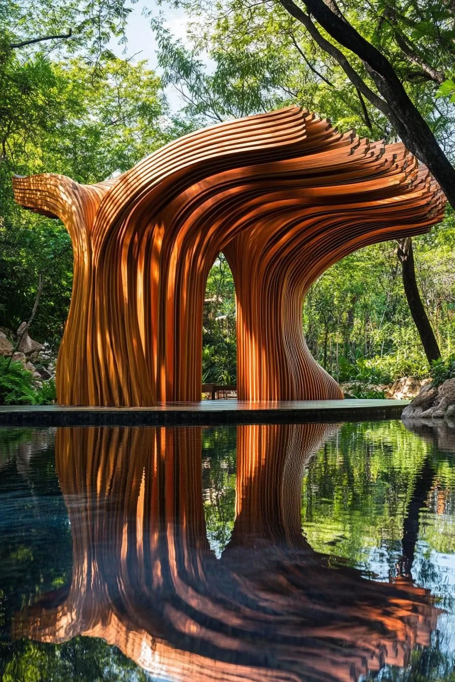 Curved Wooden Deck in the Woods