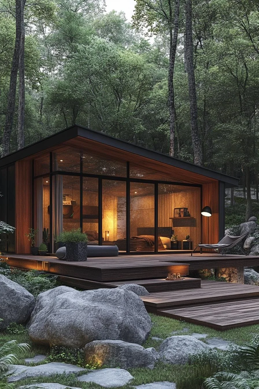 A Glass Cabin Set in the Forest