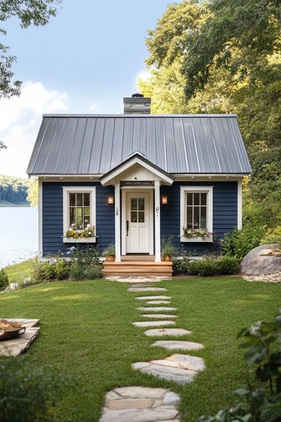 Blue Cottage Along the Lake