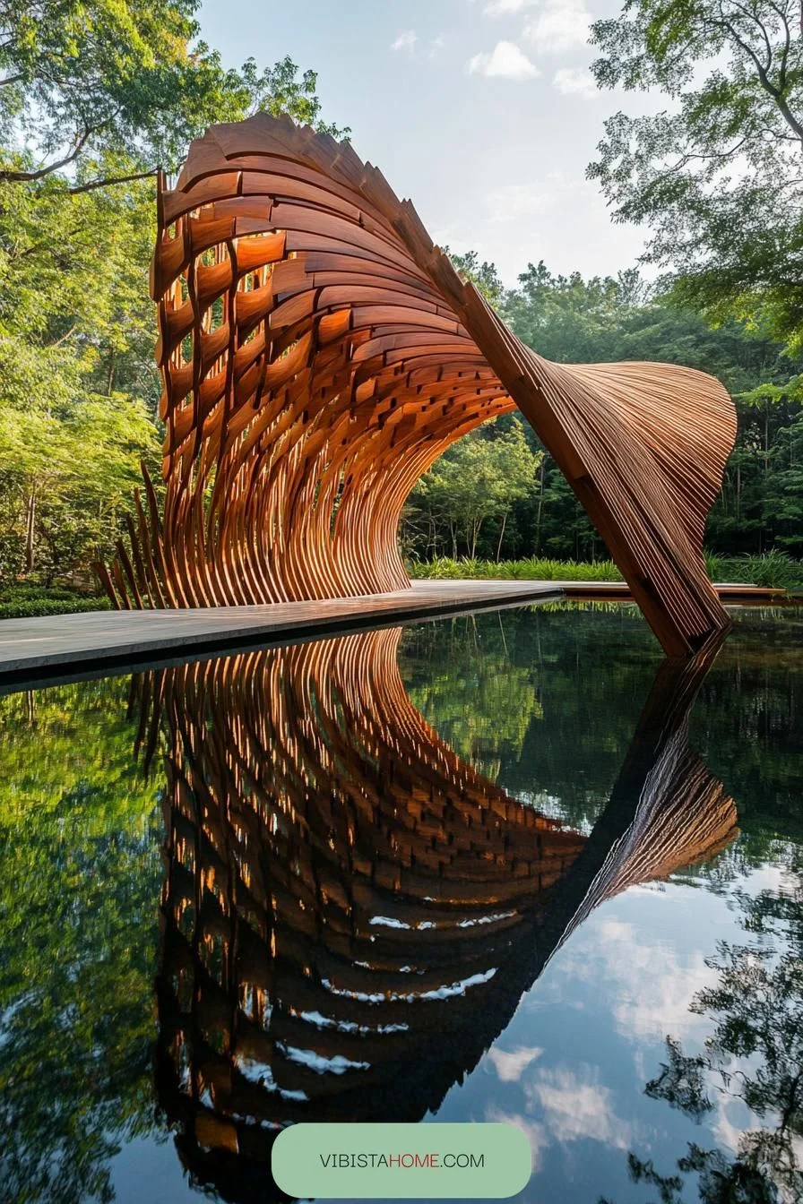 Nature's Reflection in a Wooden Wave