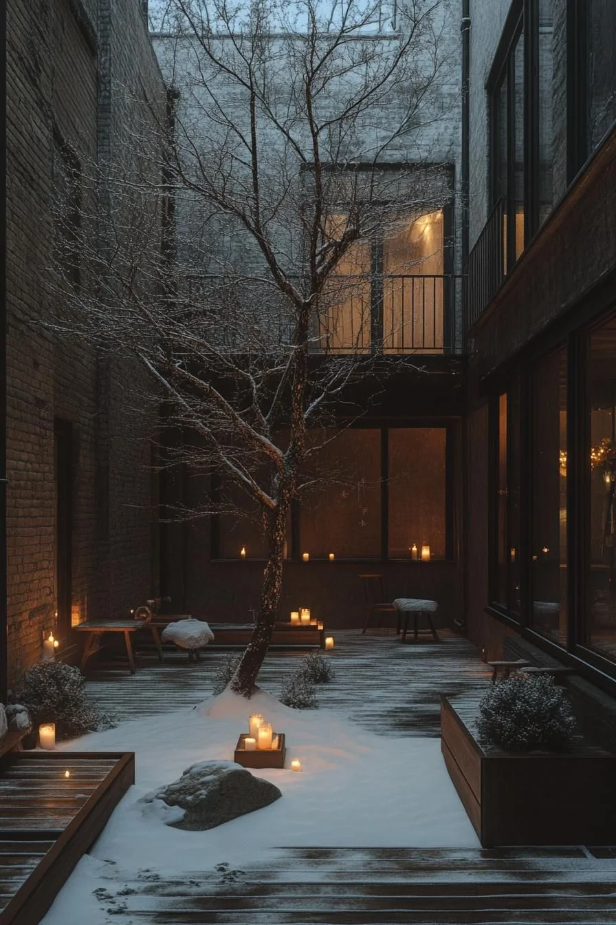 A Quiet Snow-Covered Courtyard