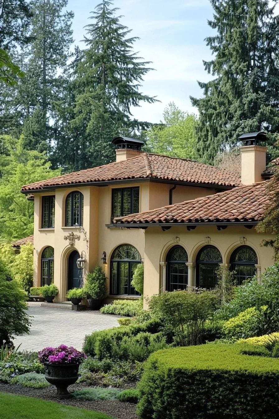 Tuscan Facade with Arched Details