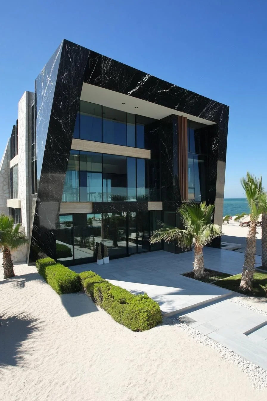 Beachfront Home With Bold Black Details