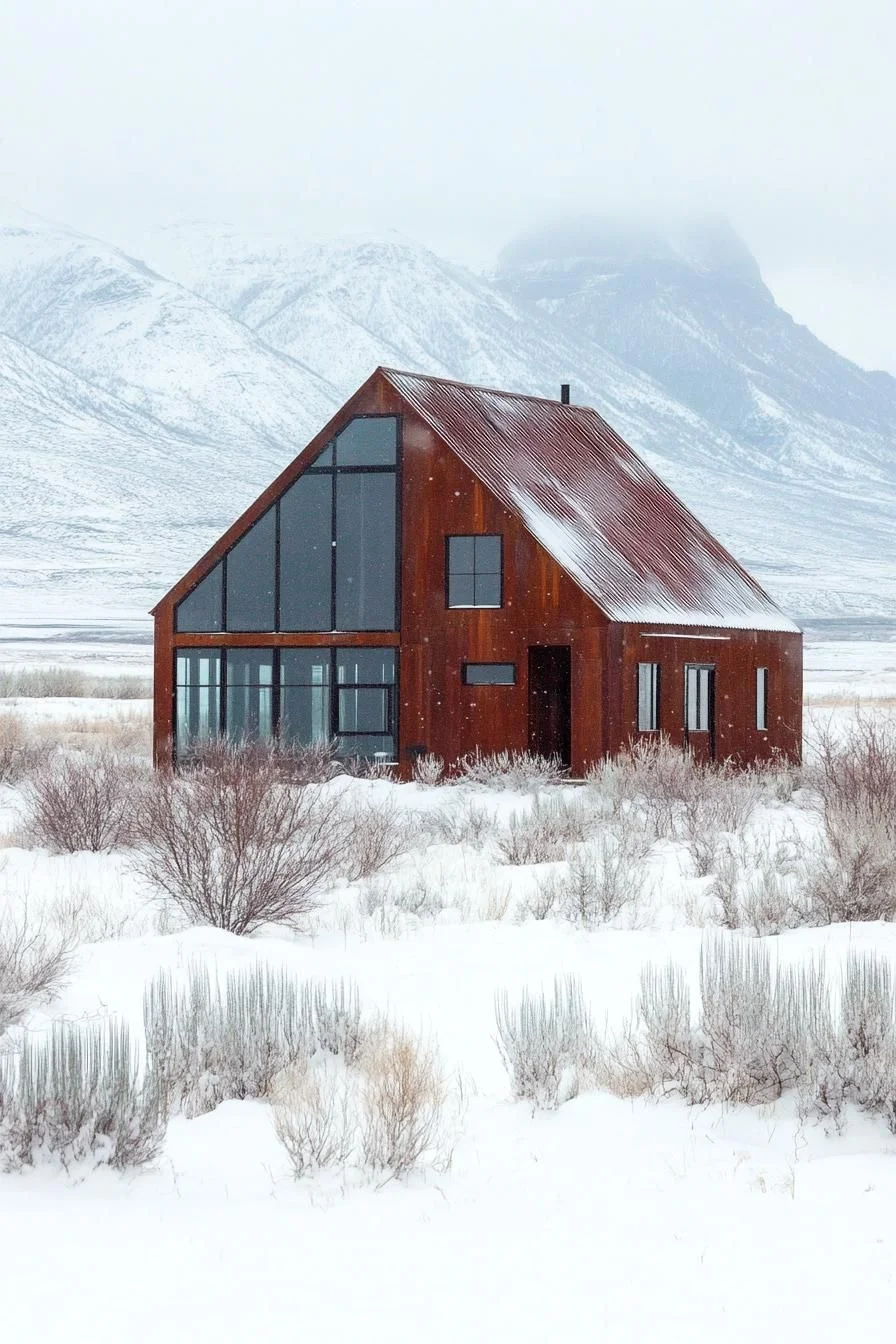 A Rust-Toned Home in a Snowy Setting