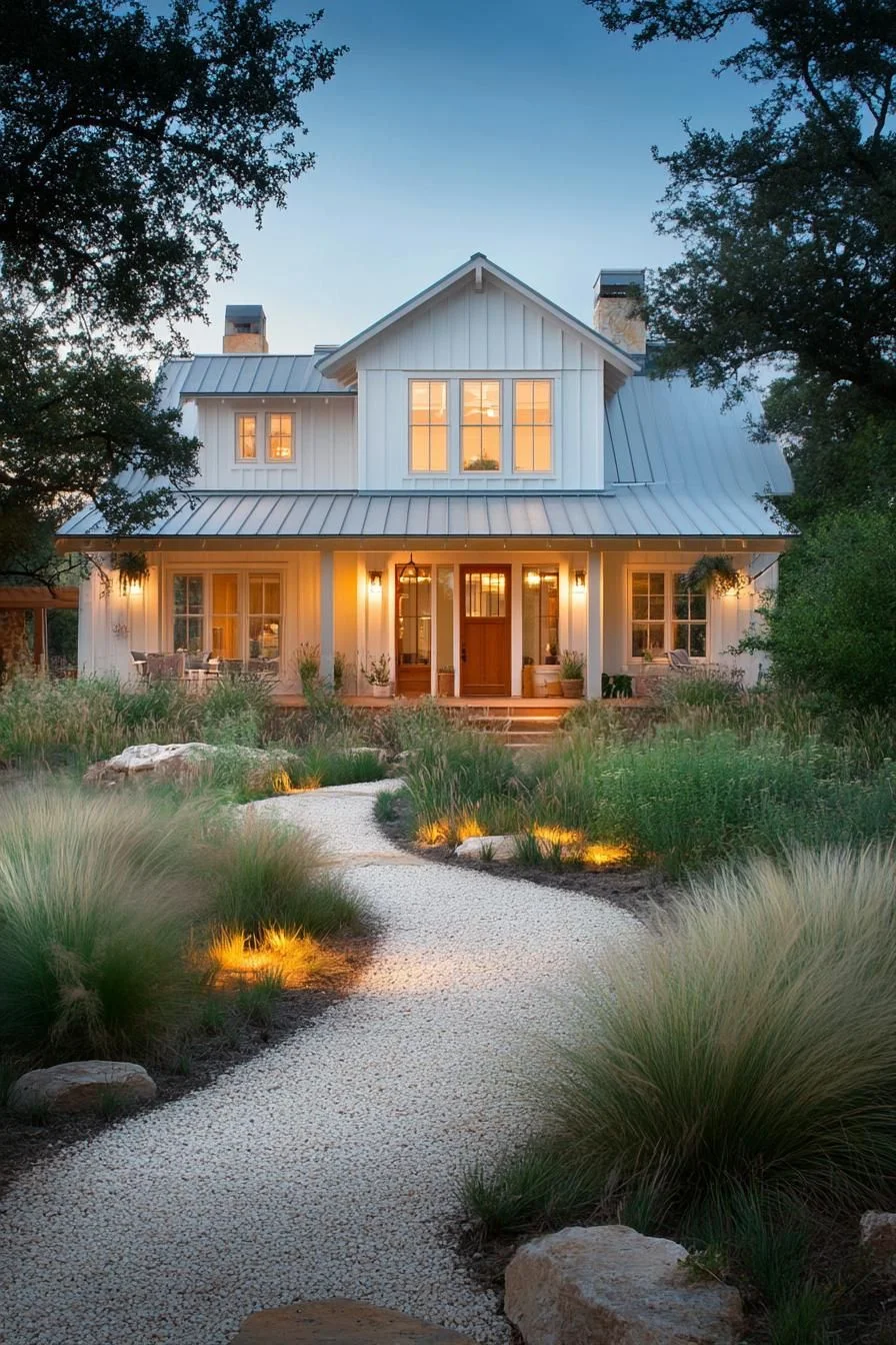 A Quaint Farmhouse with a Glowing Front Path