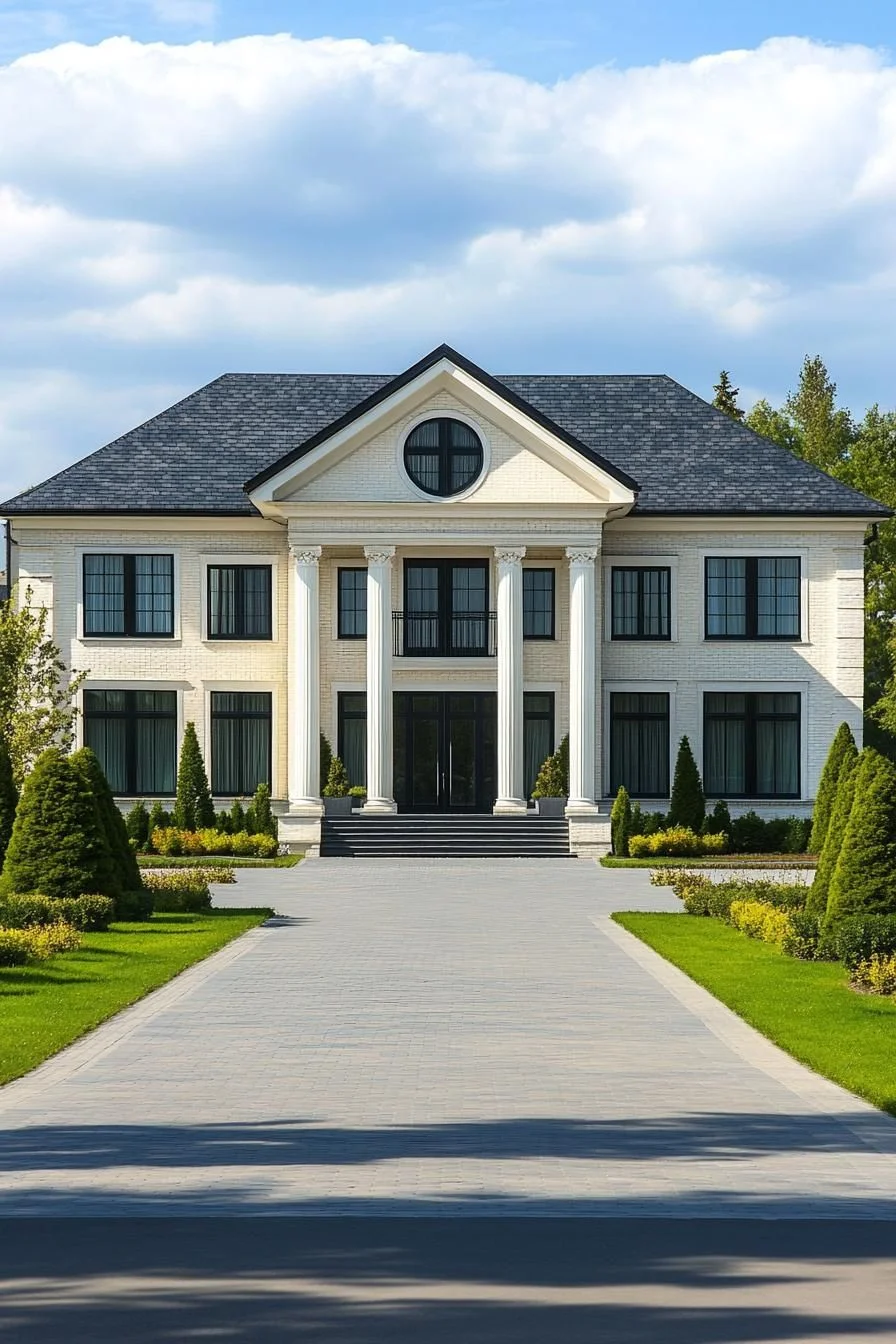 White Mansion With Grand Pillars