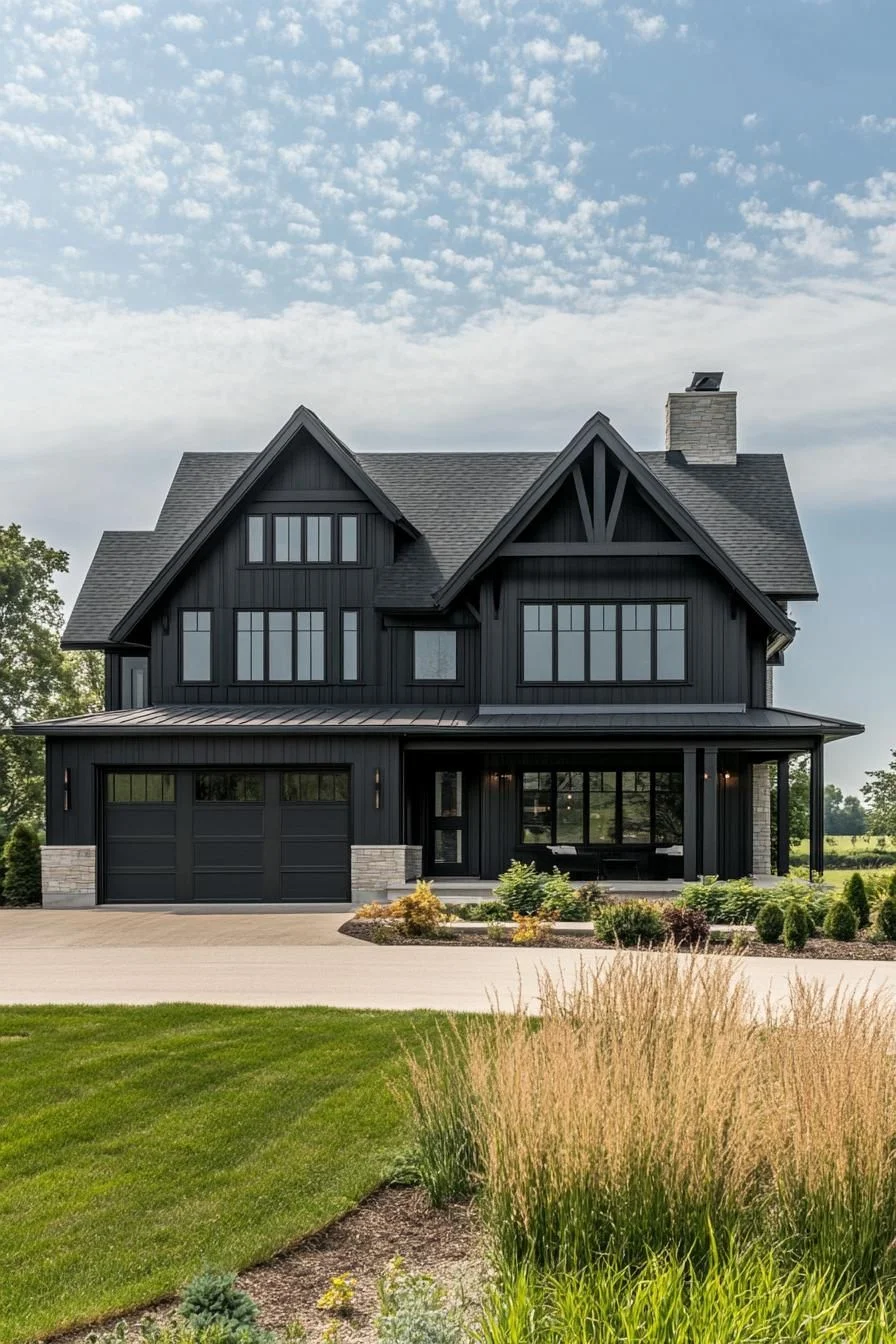 A Black House With Gothic Modern Charm