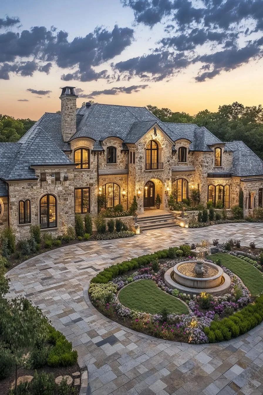 Castle-Style Home at Sunset