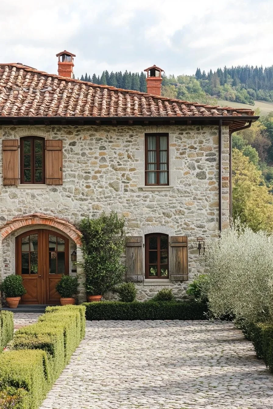 Stone Facade Paired with Rustic Shutters