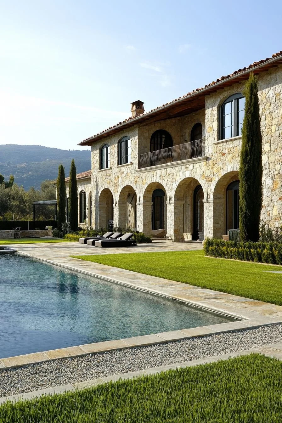 A Stone Villa Built Around Its Pool
