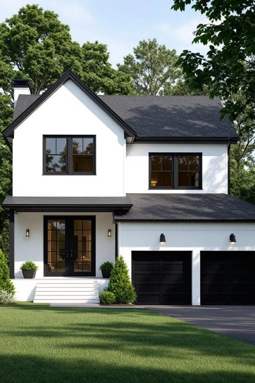 7) White Exterior With a Darker Side