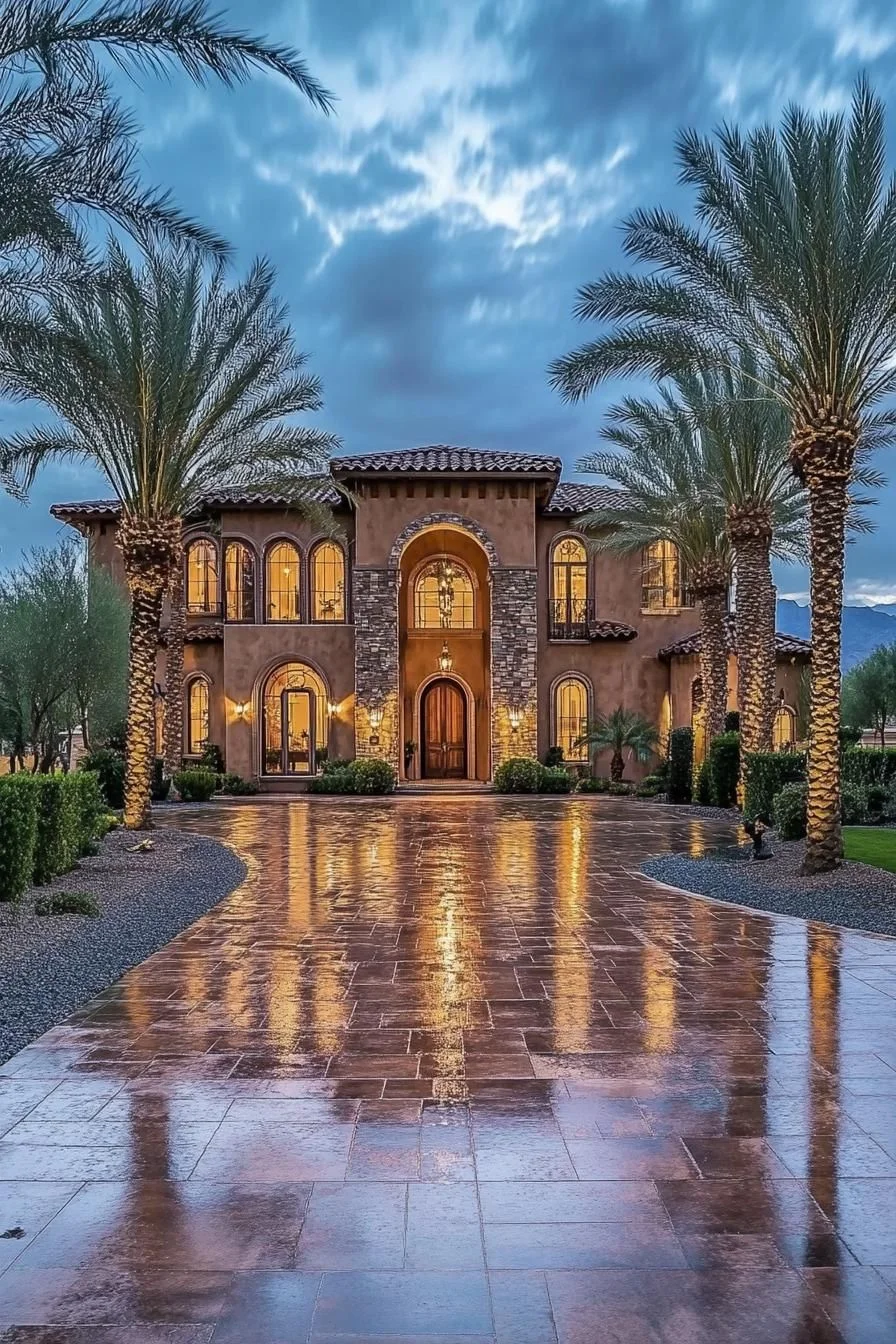 Tuscan Facade Bathed in Sunset Light