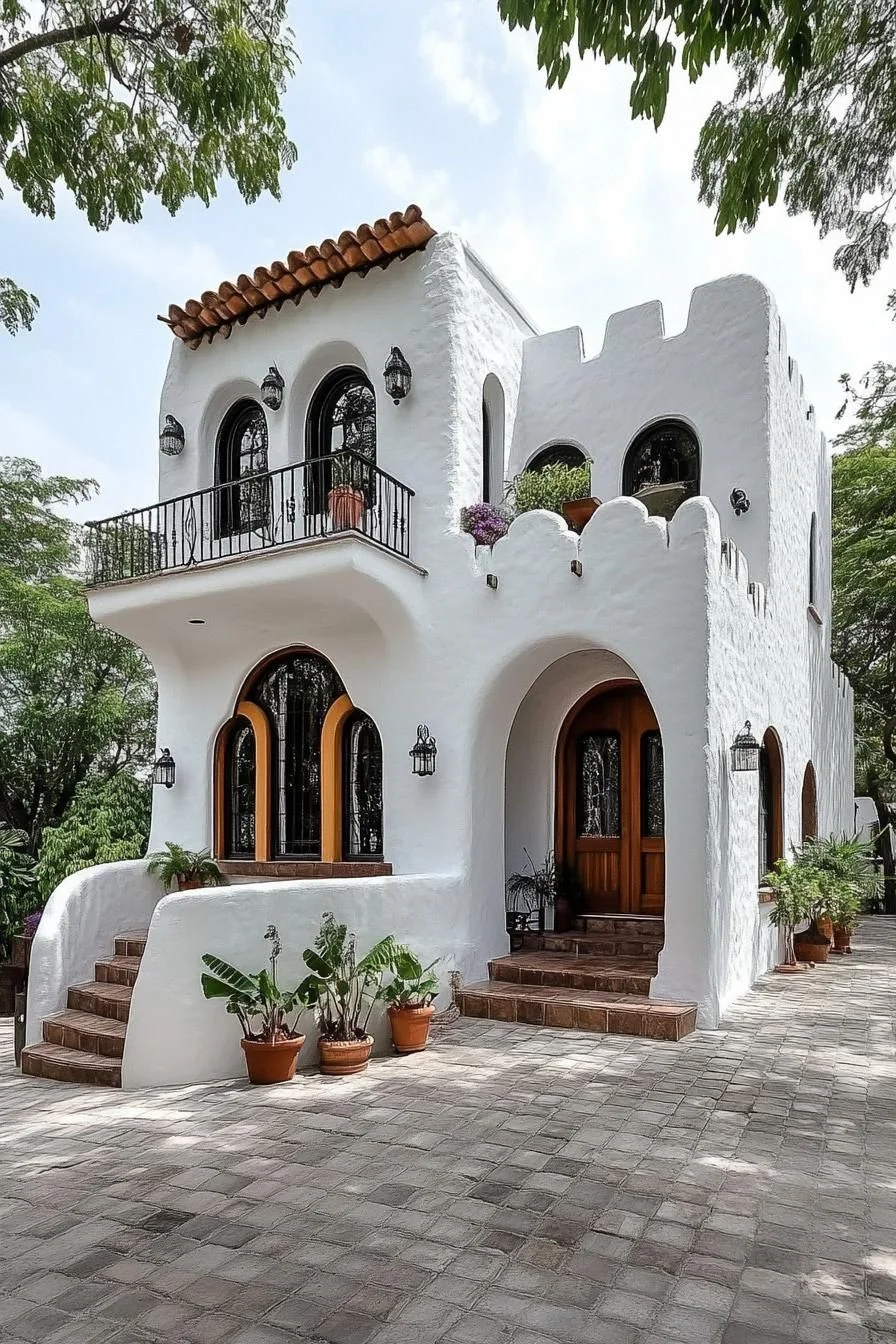 A Whitewashed Home With Wooden Accents