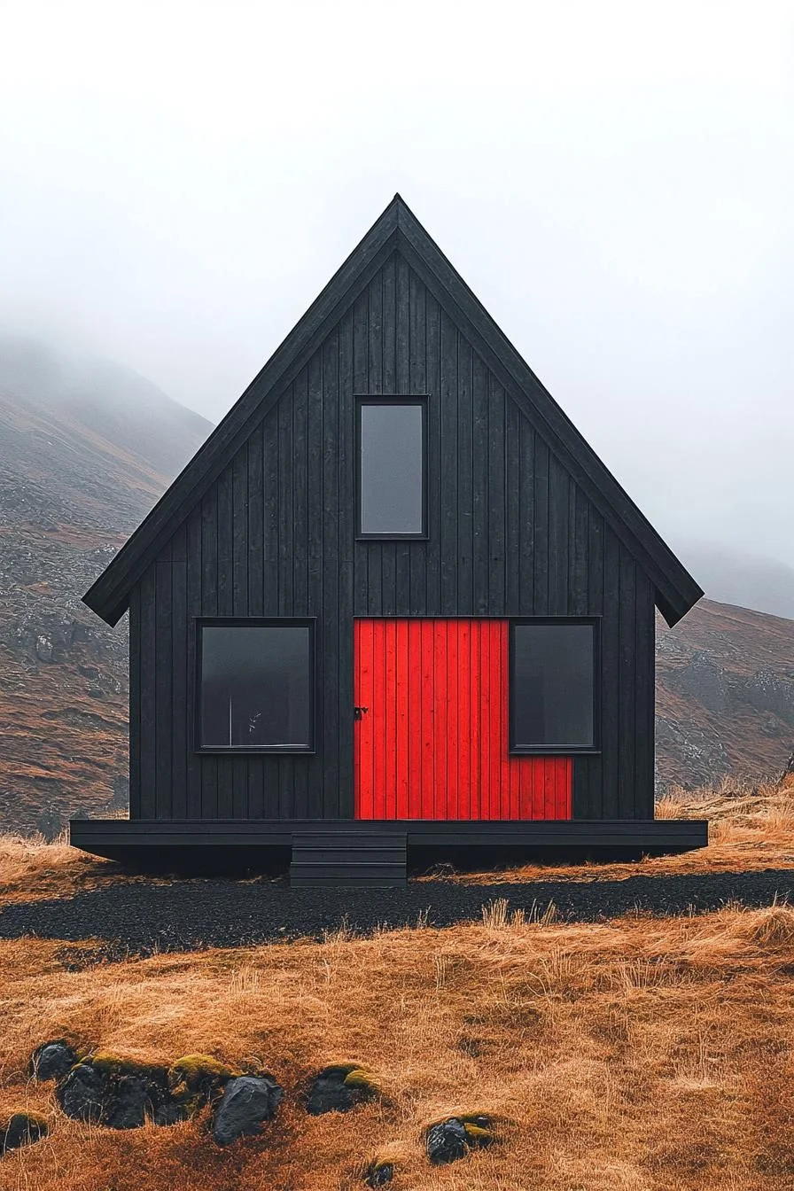 Cabin Facade with a Bold Door Color