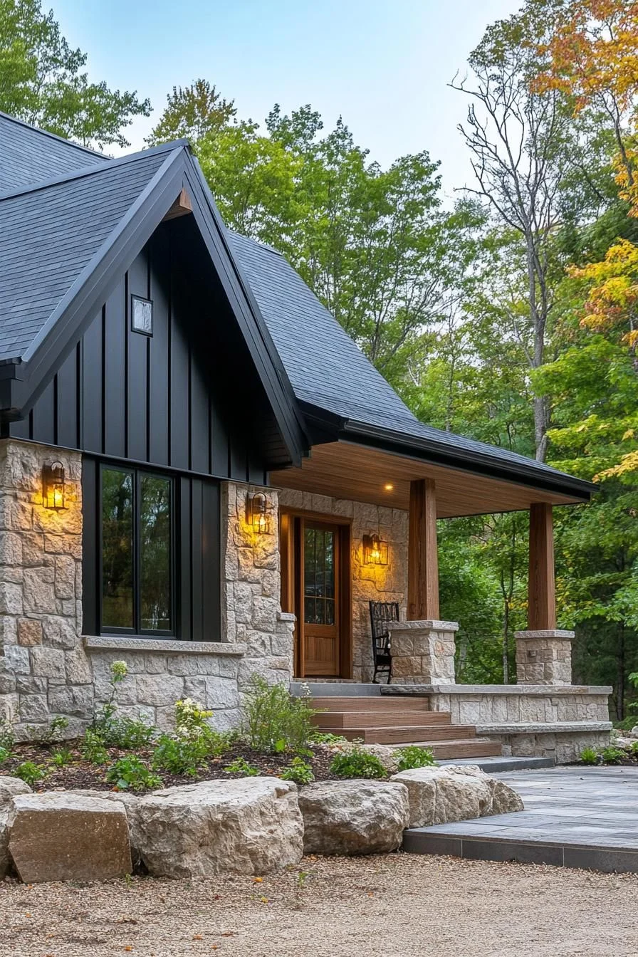 A Stone and Timber Home in the Woods