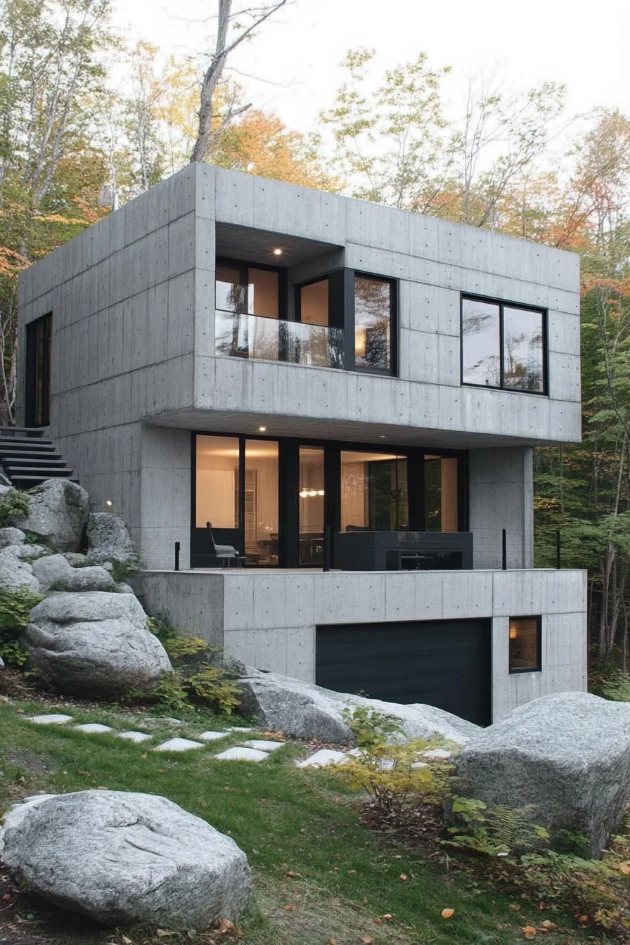 Concrete Cubist Retreat Among Tall Trees