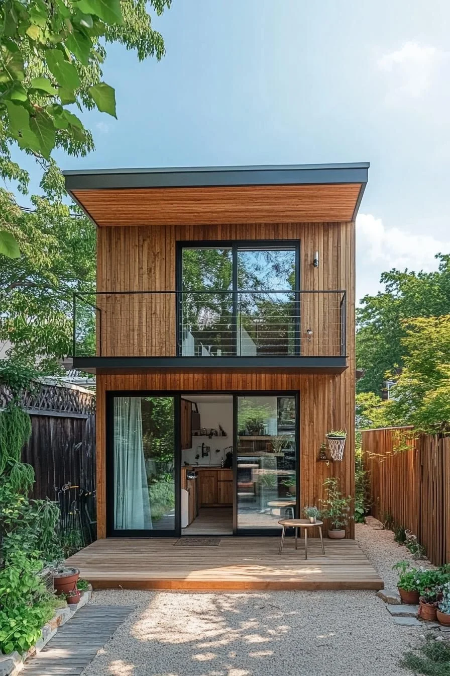 69) A Sleek Cedar Cube with a Balcony