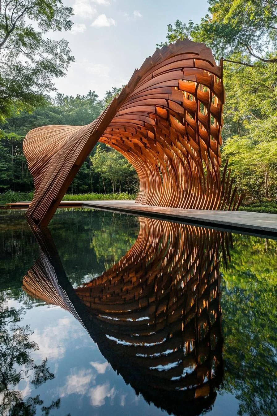 Wave-Shaped Wooden Deck Design