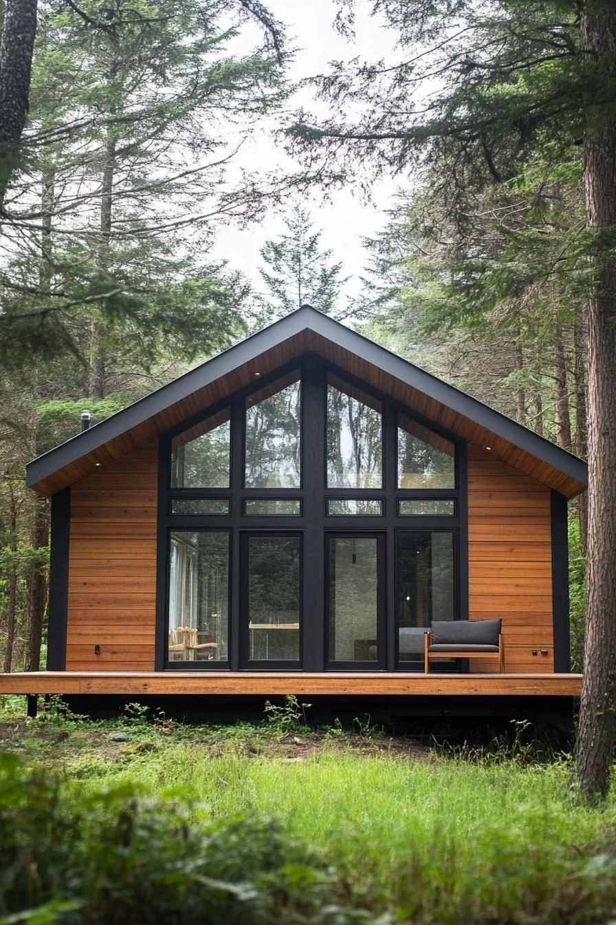 Glass-Walled Cabin in the Woods