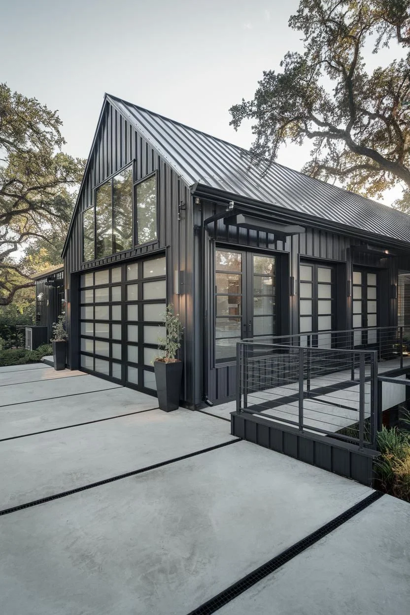 Steel-Accented Garage House Design