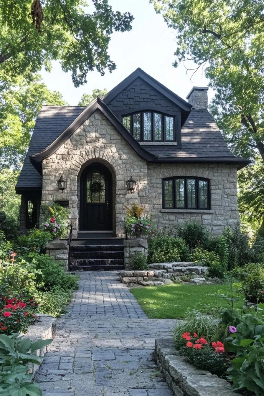 Stone Cottage Framed by Blossoms