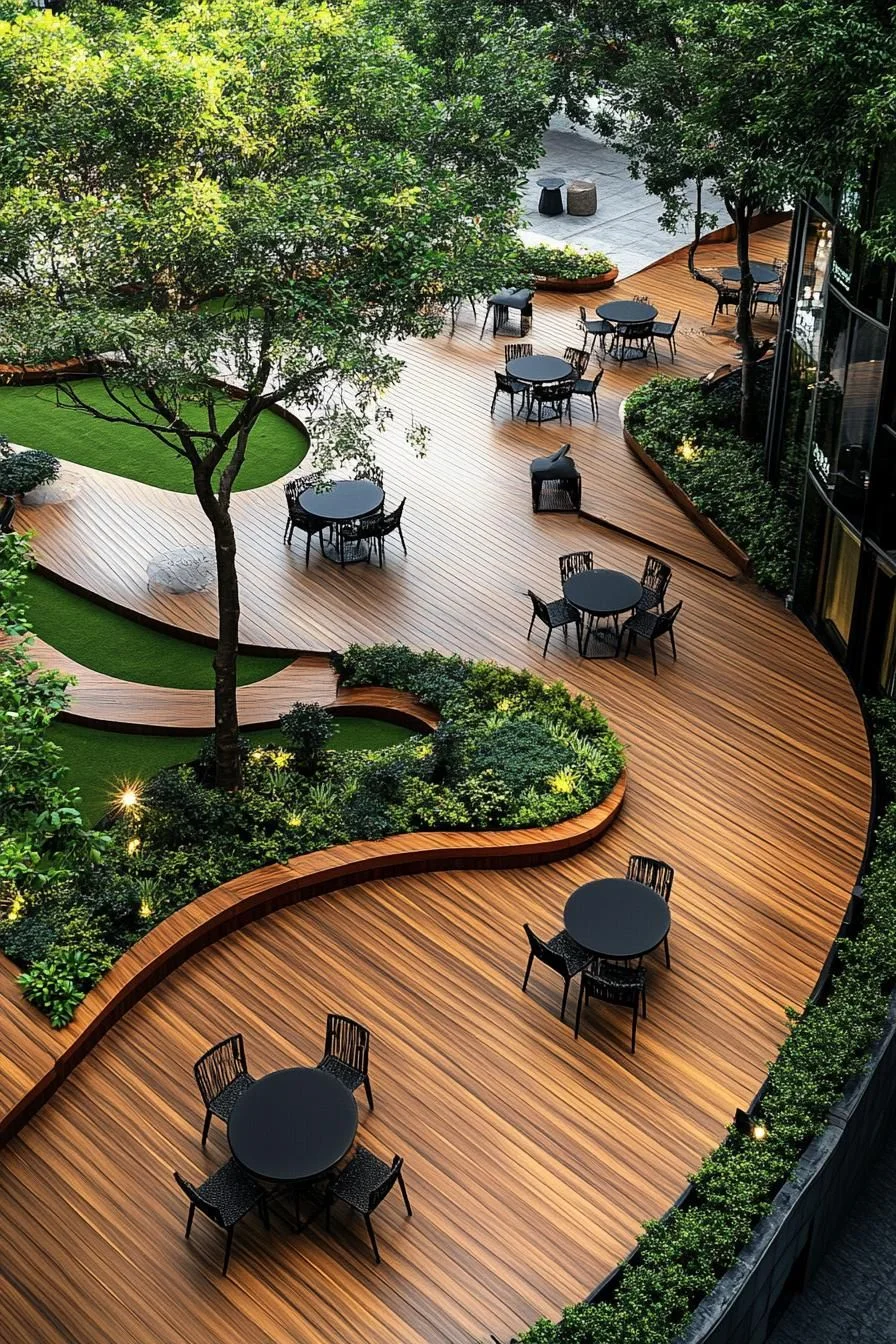 Curved Deck Winding Through Leaves