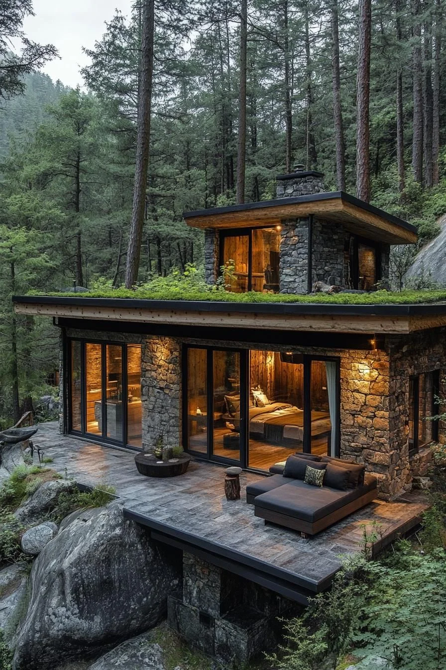 A Quiet Stone Cabin Deep in the Forest