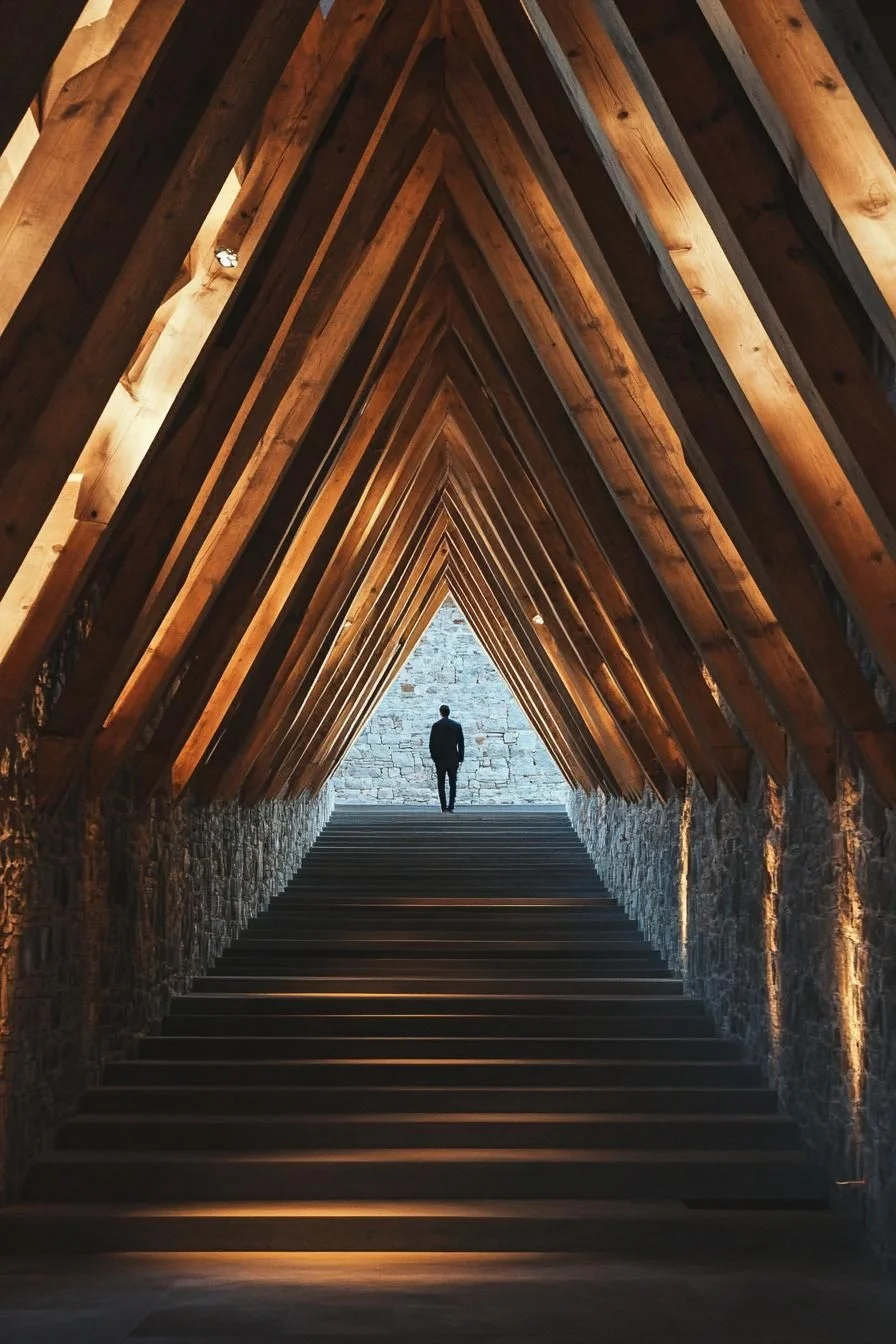 Angled Wooden Staircase Pavilion