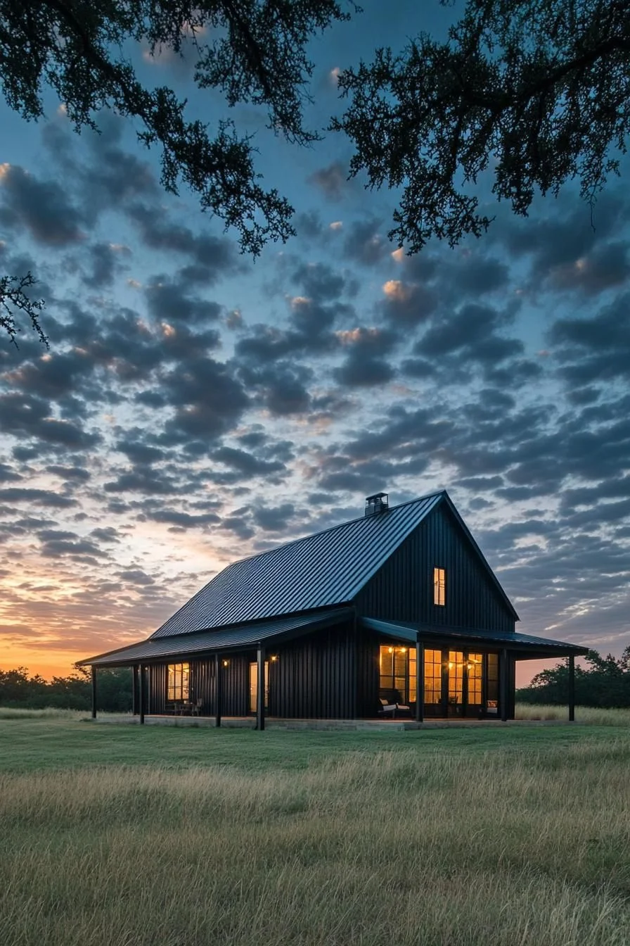 Starlit Barn Home at Night