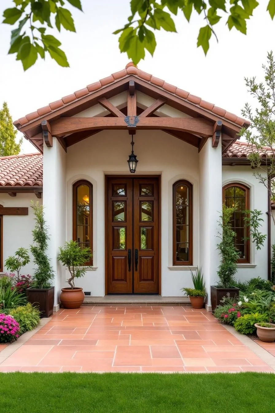 Tuscan Facade with a Wooden Door Accent