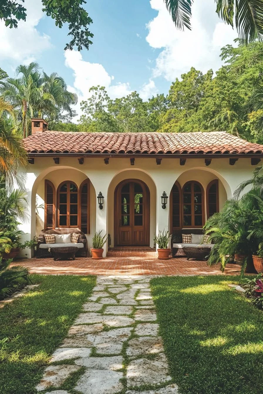 Small Tuscan Facade with Flower Accents