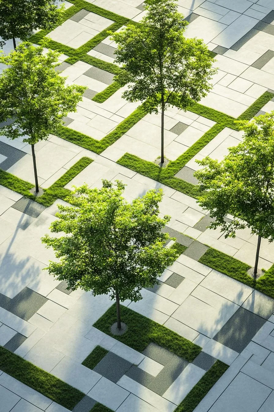 Checkerboard Grass and Stone Layout
