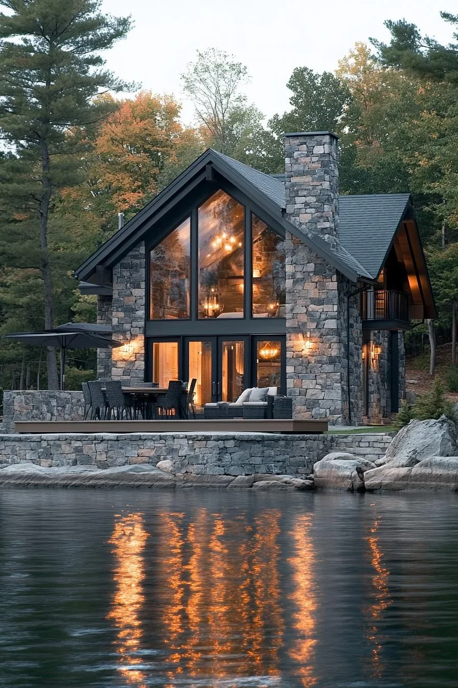 Stone-Front Lake House with Presence