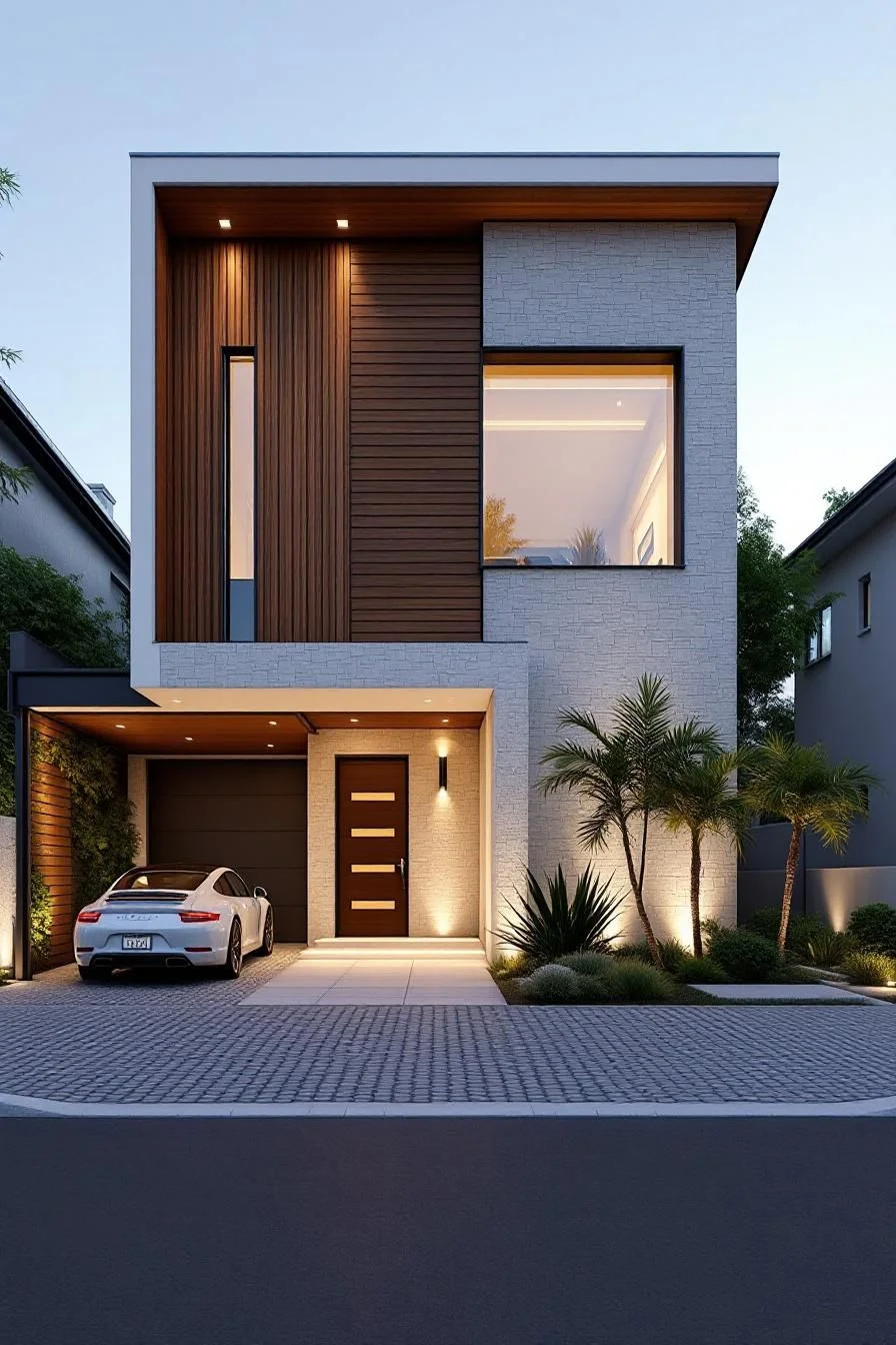 A Boxy Home With Subtle Wood Details