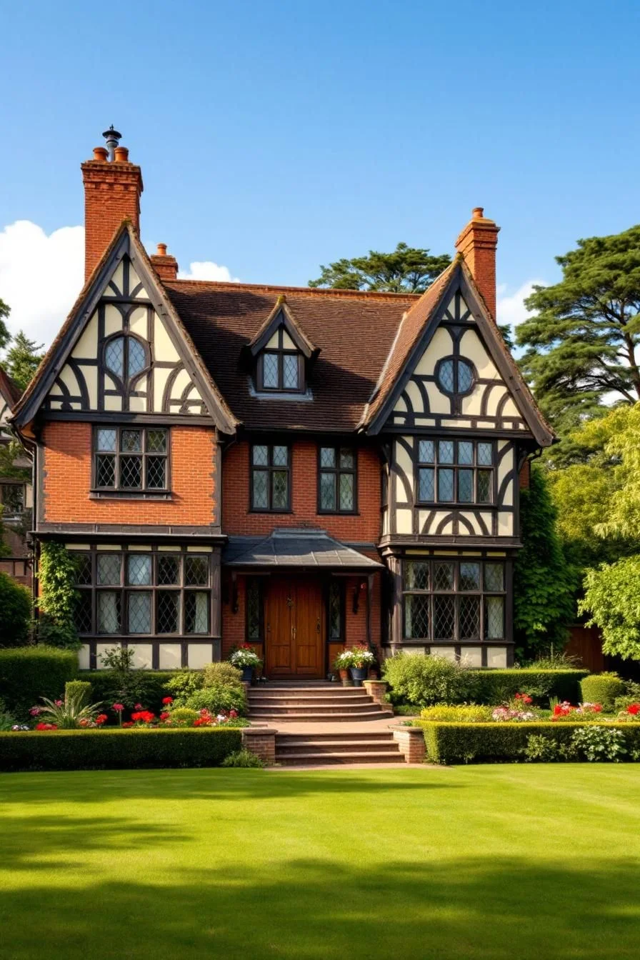 A Tudor-Style House Amid Lush Greenery