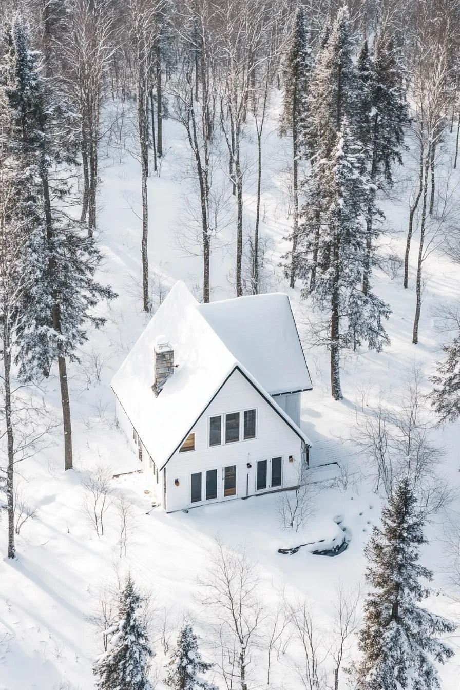 Snowy White House Tucked in the Woods