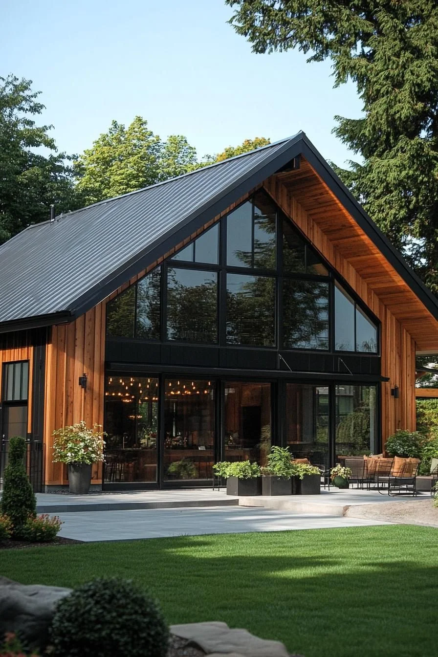 Bright Windows on a Brick Barn House